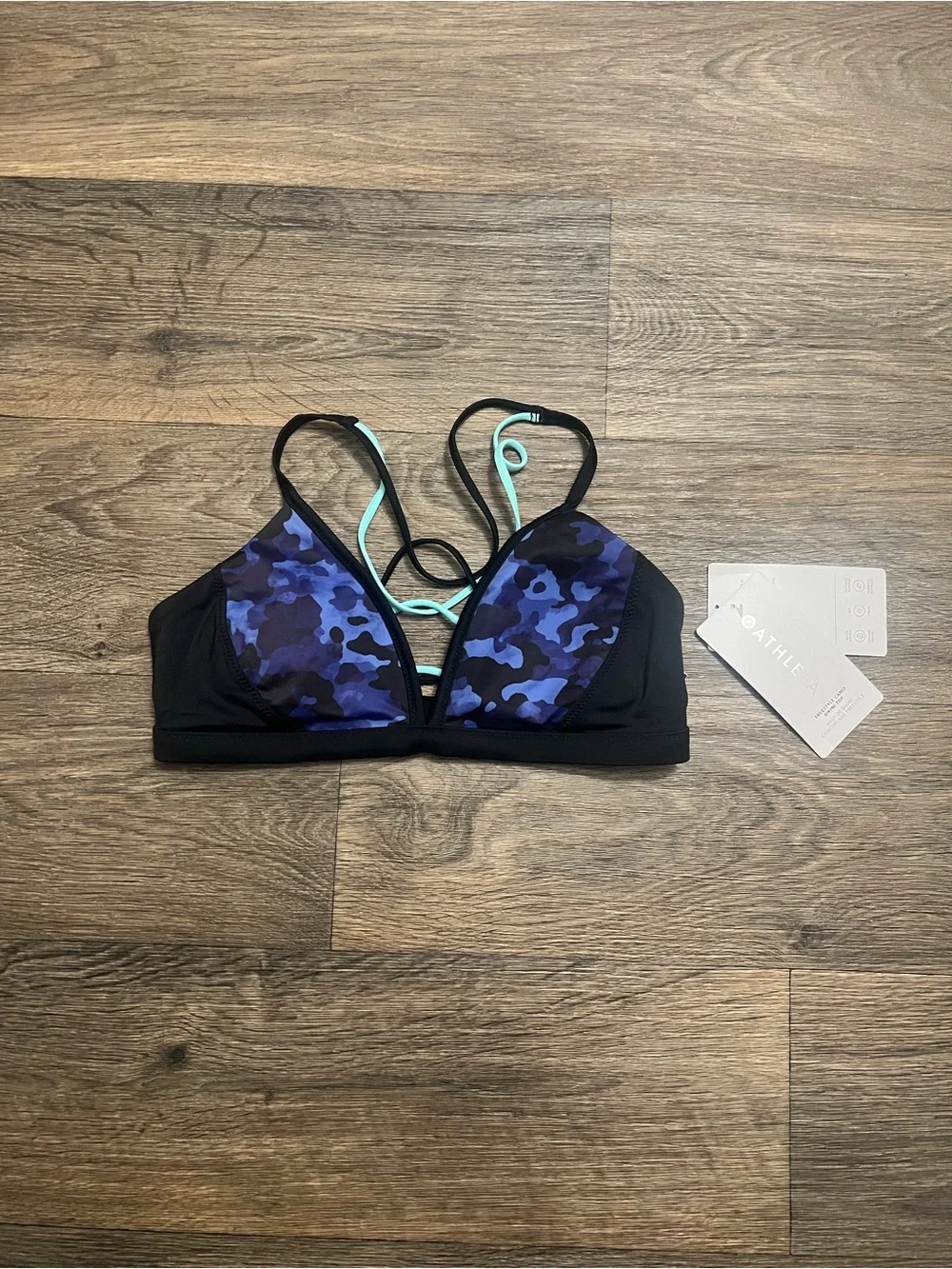 NEW Athleta Freestyle Camo Bikini Top Blue Size Small NWT Pool Swim Vacation